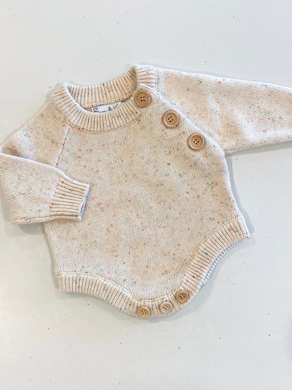 Speckle Button Romper - Beige