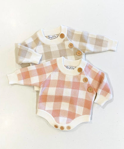 Gingham Button Romper - Pink